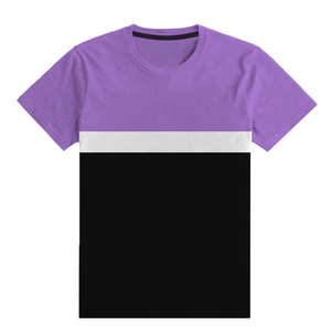 T-shirt pour homme à blocs de couleur, manches courtes, col rond, décontracté, tricoté, coupe classique, rayures violettes, noires et blanches - Product Image 5