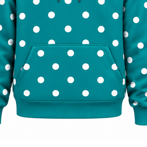 Sweat à capuche décontracté pour femme, personnalisé, blanc et bleu sarcelle à pois, en molleton, avec cordon de serrage, manches longues et poche kangourou avant - Product Image 6