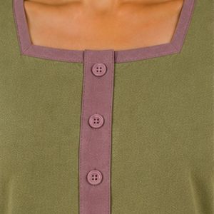 Olive Green And Mauve Women Two Piece Shorts Set Square Neck Button <b>Top</b> Floral Butterfly Print Casual Summer Cotton Lounge Wear - Product Image 5
