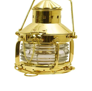 Vintage <b>brass</b> miner style safety <b>lantern</b> with green glass cylinder shade, available at wholesale prices. - Product Image 2