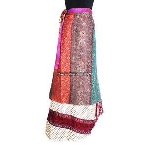 Collection of Party Wear Sari Silk <b>Long</b> Wrap <b>Skirts</b> for <b>Girls</b> Boho Stylish Multi Color Summer Wear Comfortable Fashion Boho - Product Image 3