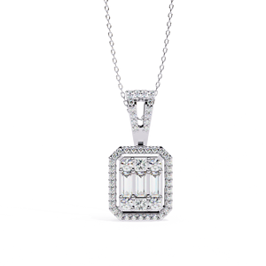 Minimalist 14K Solid Gold Round Baguette Princess Cut Set Lab Diamond Solitaire Pendant <b>Necklace</b> for Women Party Gift - Product Image 3