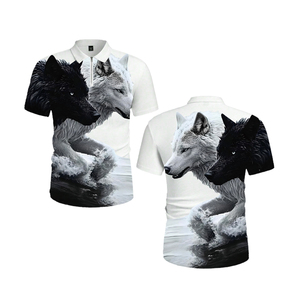 Polo para Hombre con Estampado Digital de Doble Lobo |   Camiseta de Alta Definición con Cierre de Cremallera 1/4 Sublimada | Ropa casual de verano con motivos de animales creativos - Product Image 2
