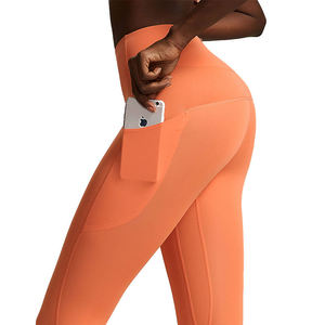 Women's Yoga <b>Leggings</b> 28 Inches High-Waist Tummy Control Quick Dry Solid Anti-Odor Custom Logo <b>Workout</b> Pants <b>Pockets</b> - Product Image 5
