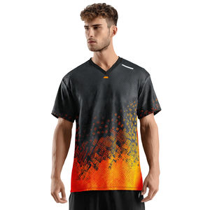 Maillots en maille sublimée OEM à épaules tombantes et manches courtes, T-shirts imprimés en maille pour hommes, Maillots en maille sublimée à col en V - Product Image 3