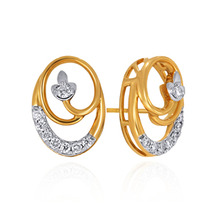 18K Yellow Gold Diamond Stud Earrings Interlocking Oval Drop Design Round Brilliant Cut Lab-grown Diamonds for Women - Product Image 2