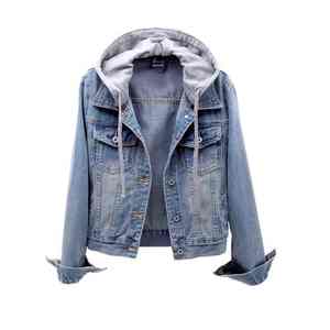 Veste à capuche en jean grande taille pour femme, coupe-vent décontractée bleue, style streetwear, vente en gros - Product Image 3