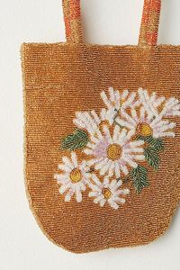 Cute Mini Beaded <b>Canvas</b> <b>Tote</b> Bag with Solid Color Pattern Girls Crossbody Chain Featuring Zipper Closure Embroidery All Seasons - Product Image 2