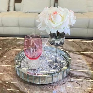 Round <b>Mirrored</b> Glass Storage <b>Tray</b> With Crystal Accents Modern Luxury Design For Table Use - Product Image 4