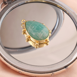 Conector de Cabujón de Amazonita Natural en Forma de Pera, Latón Sólido Bañado en Oro de 18K, 14x20mm, 4.56g, Engaste Único, Componentes de Joyería con Cuentas - Product Image 3