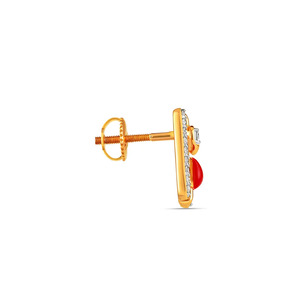 ต่างหูเพชรทรงสี่เหลี่ยมเคลือบสีแดงทอง - Product Image 3