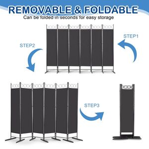Paravento Pieghevole a 4 Pannelli 6FT in Tessuto Poliestere 160g con Telaio in Acciaio al Carbonio e Piedini in Plastica Nera - Product Image 3