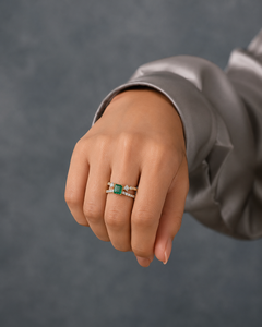Luxury Square <b>Emerald</b> Gemstone Double Band <b>Ring</b> for Women 10K 14K 18K Gold & 925 <b>Silver</b> 935 <b>Silver</b> Designer Fine Jewelry - Product Image 2