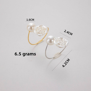 Anillo de Servilleta Creativo con Forma de Rosa y Perla Redonda de Metal, para Decoración de Bodas y Fiestas - Product Image 2