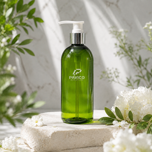 Flacon de shampooing rond en PET de 300 ml, flacon pompe vert pour lotion, gel douche, fabricant au Vietnam - Product Image 4