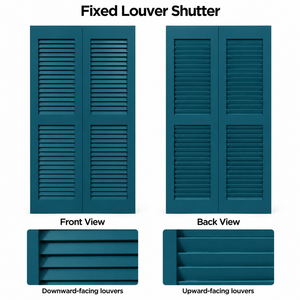 Custom Painted Eco-friendly Horizontal Solid Wood Fixed Louver <b>Window</b> Shutters in Dark Teal Exterior <b>Shade</b> for Home Decoration - Product Image 3