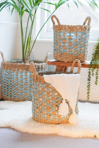 Customize Handmade Storage <b>Basket</b> Natural <b>Woven</b> Seagrass <b>Basket</b> with Handles Boho Rustic Home Decor Laundry <b>Basket</b> - Product Image 2