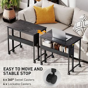 Durable <b>Folding</b> Computer <b>Desk</b> for Small Spaces Black Laptop Table Shelf Wheels Foldable Includes Storage Bag for Home Office Use - Product Image 6