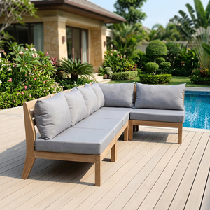 Ensemble de canapés de jardin en teck massif, canapé d'angle en teck en forme de L, canapé sectionnel avec coussins, mobilier d'extérieur, Indonésie - Product Image 2