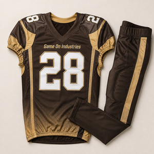 Team Wear Customized OEM ODM Service American Football Uniform Set Brown Gold Polyester Jersey & Padded Pants With Custom Logo - Product Image 1