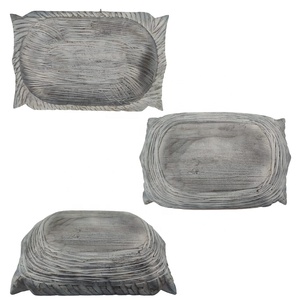 Cuenco hecho a mano de madera de mango Rectangular grande de lujo 2022 gris antiguo con textura interior portavelas nuevo multiusos - Product Image 1