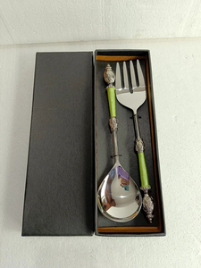 <b>Rose</b> Gold Gravy Rice Salad Food Server WIth <b>Black</b> Handle Stainless Steel With Gifts Box - Product Image 2