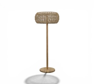 Custom Modern Woven Mesh Rattan <b>Standing</b> Floor Lamp Eco Friendly Solid Teak Wood Base Tall Lamp for Contract Furniture Supply - Product Image 1
