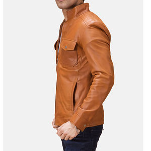 <b>Men's</b> Genuine <b>Leather</b> Stand Collar Zipper Winter <b>Jacket</b> Windproof Waterproof Breathable Custom Logo - Product Image 3