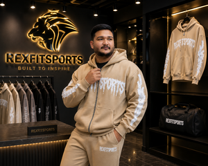 REXFITSPORTS 2026 Sweat à capuche zippé intégral pour homme, beige, avec motif, 280-300 GSM, en coton et polyester molletonné, streetwear personnalisé - Product Image 2