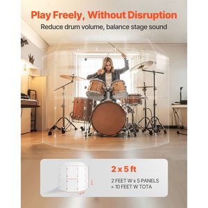 Deflettori per Batteria Portatili in Acrilico 2ft X 5ft con Cerniere in Lega di Zinco, 5 Pannelli, per Chiese, Sale da Concerto, Accessorio per Strumenti Musicali - Product Image 2