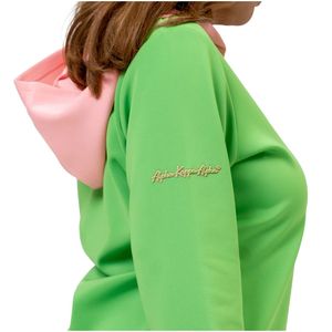 เสื้อฮู้ดแขน 3/4 สีเขียวหรูหราสำหรับผู้หญิง เสื้อฮู้ดมีเชือกผูกสีเขียวชมพู เสื้อผ้าแฟชั่นลำลองระดับพรีเมียม - Product Image 4
