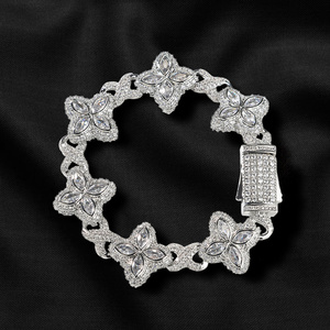 สร้อยข้อมือเทนนิสฮิปฮอปทองคำแท้ 14K ดีไซน์ทันสมัยสำหรับผู้หญิงจาก Jewellery Planet ประดับเพชรธรรมชาติทรงบริลเลียนต์รูปใบโคลเวอร์สี่แฉก - Product Image 4