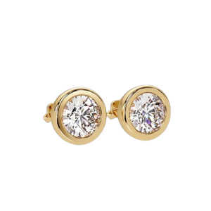 14k Gold Bezel Set <b>Studs</b> Round Brilliant Lab Grown Diamond 2.00 CTW IGI Cetrified Engagement <b>Stud</b> Earrings Everyday Wear Jewelry - Product Image 2