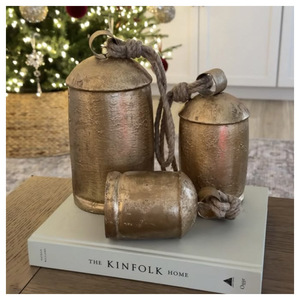 Handmade Vintage Gold <b>Christmas</b> Cow Bells Set With Jute Rope Hanging Antique Iron Harmony Bells <b>for</b> Festive Holiday Tree <b>Door</b> - Product Image 4