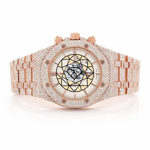 Custom Iced Out Rose Gold Plated Luxury Men's Analog Quartz <b>Watch</b> <b>Case</b> Stainless Steel Band Sapphire Crystal Dial Lab <b>Watch</b> - Product Image 1