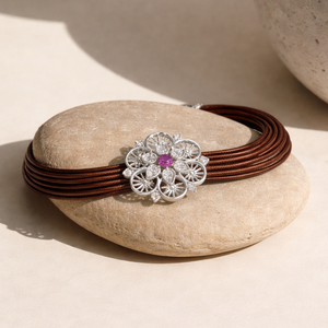 Kundan Style 925 Sterling Silver Floral Cluster <b>Bracelet</b> Adjustable Chain Silk Cord <b>Bracelet</b> For Women Elegant Fine Jewelry - Product Image 1