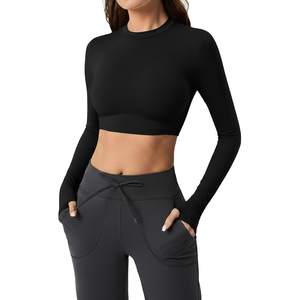 Wholesale Women Performance <b>Long</b> <b>Sleeve</b> Workout <b>Top</b> Quick Dry Fitness Running Yoga Gym Activewear Custom Logo Factory Supply - Product Image 2