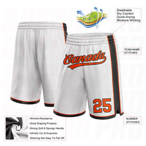 Shorts de basketball personnalisés blancs, oranges et noirs, authentiques, sublimés, respirants et anti-humidité, pour équipes. - Product Image 2