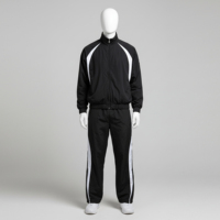 Setelan Training Pria Hitam Resleting Penuh Desain Sporty Bahan Polyester Bernapas Regular Fit Saku Samping Pakaian Musim Semi