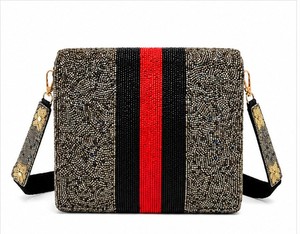 Elegant Beaded Cross-Body Bag Women Striped Red Black Fashion Party Handbag <b>Square</b> Shape Single Strap - Product Image 2