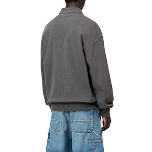 Polo en tricot gris à manches longues pour homme avec col zippé, style décontracté, logo sur la manche gauche 2027 - Product Image 5