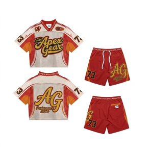 Conjunto de Camiseta y Pantalones Cortos de Algodón Grueso de 250 GSM, Color Rosa, Estilo Urbano, Estampado Gráfico, Logotipo Personalizado, 2 Piezas - Product Image 5