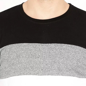 T-shirt à manches courtes rayé noir, gris et blanc pour homme, col rond, coupe classique, en coton tricoté décontracté - Product Image 5