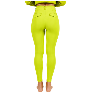 Pantalones de equitación para mujer, color verde lima, cintura alta, elásticos, ajustados, con bolsillos delanteros y traseros, profesionales - Product Image 2