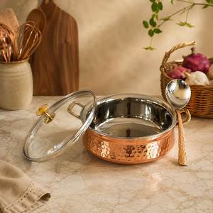 Copper Buffet Serving Bowl with Stainless Steel Inner Handmade Hammered Tableware for Home Hotel Restaurant Catering Events - Product Image 1