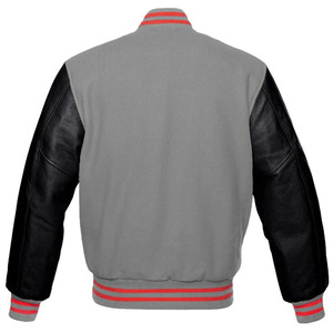 Chaqueta Varsity Unisex Negra con Mangas de Cuero Rojo, Logotipo L Bordado, Cuello Alto, Casual, Otoñal, Resistente al Viento y Transpirable - Product Image 5