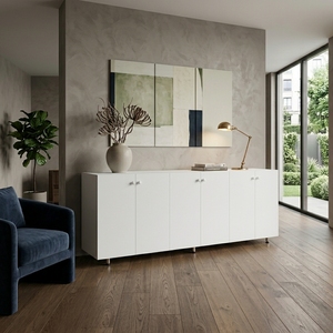 Aparador Moderno Blanco con 6 Puertas, Panel Acanalado, Mueble de Almacenamiento Minimalista, Consola para TV, Mueble para Sala de Estar - Product Image 3