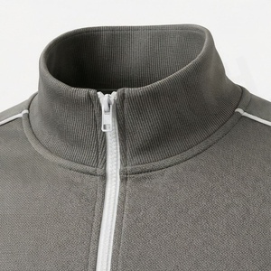 Survêtement gris pour homme, fermeture éclair intégrale, col montant, couleur unie, vêtements de sport décontractés avec logo géométrique, poches avant, tenue d'automne - Product Image 4