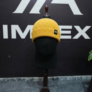 Bonnet tricoté jaune 100% acrylique unisexe, bonnet d'hiver décontracté, couleur unie, fait main pour adultes, circonférence de la tête 56-58 cm - Product Image 1