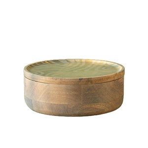 Wood Roti <b>Box</b> with enamel print lid <b>Brown</b> Wooden Roti Dabba for Kitchen | Roti <b>Box</b> for Kitchen Container - Product Image 1